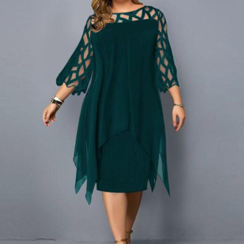 Модное кружевное пэчворк нестандартное свободное шифоновое платье для женщин, однотонное летнее платье больших размеров, женское элегантное повседневное платье с рукавом три четверти 25945