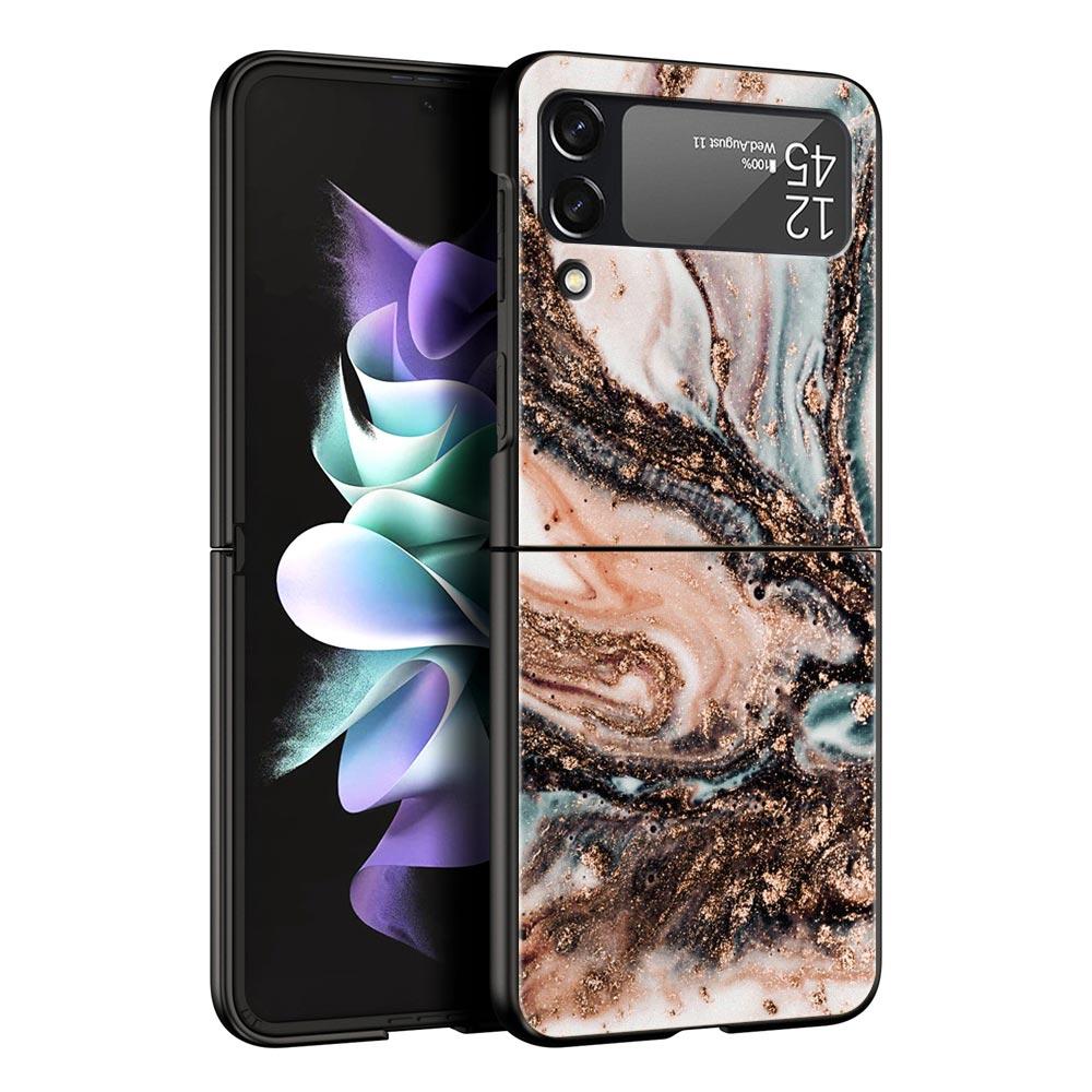 Винтажный Мраморный Жесткий ПК Чехол Для Телефона Для Samsung Galaxy Z Flip 7 6 5 4 Черная Крышка Для Galaxy Z Flip 3 Складной Корпус Fundas Capas