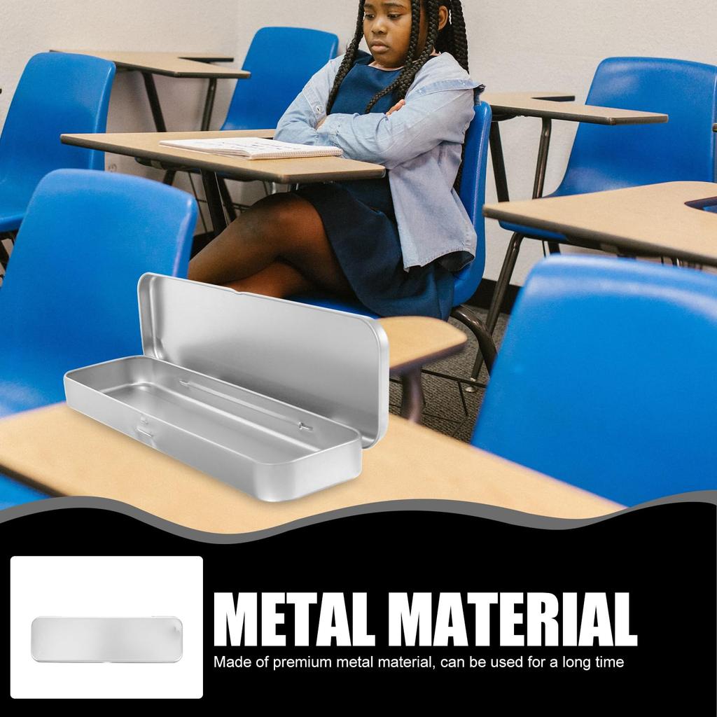 EXCEART Жестяная пенал-коробка, Прямоугольная однослойная металлическая пенал-коробка из жести, Простой дизайн для студентов, Хранение канцелярских принадлежностей, 8,07" x 2,36" x 0,79"