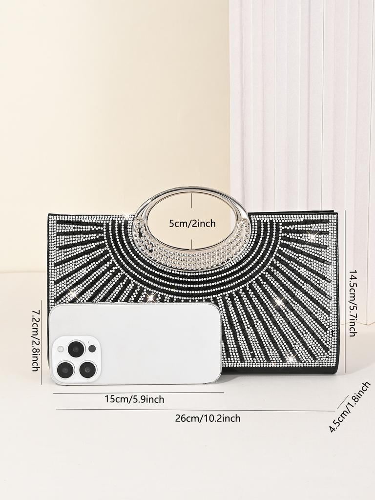 Women's Dinner Bag, European and American Retro Big Ring Clutch, Advanced Texture Diamond Flash Bridal Dinner Bag