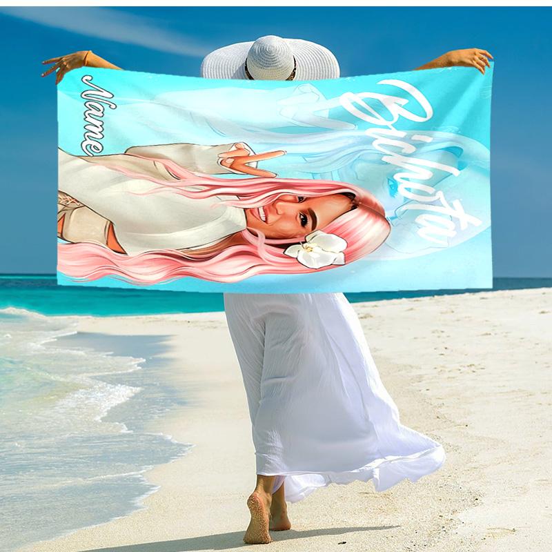 Personalized customized proof beach towel with singer Karol G pattern - soft, absorbent,quick-drying,perfect swimming,camping&bathing
