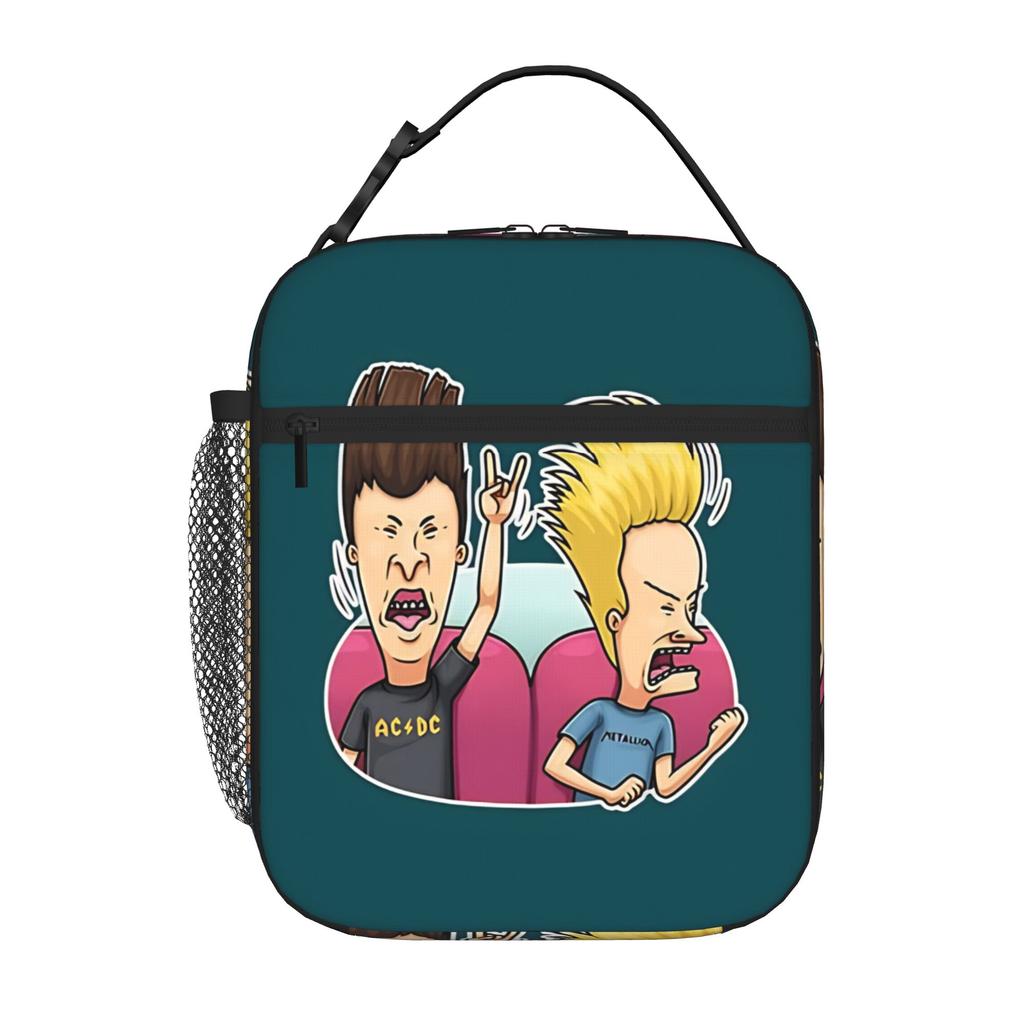 1 Piece Portable Lunch Container 90s Retro Cartoon Zipper Closure Durable Pocket Beavis and Butt Head For Lunch Lunch Box Bag
