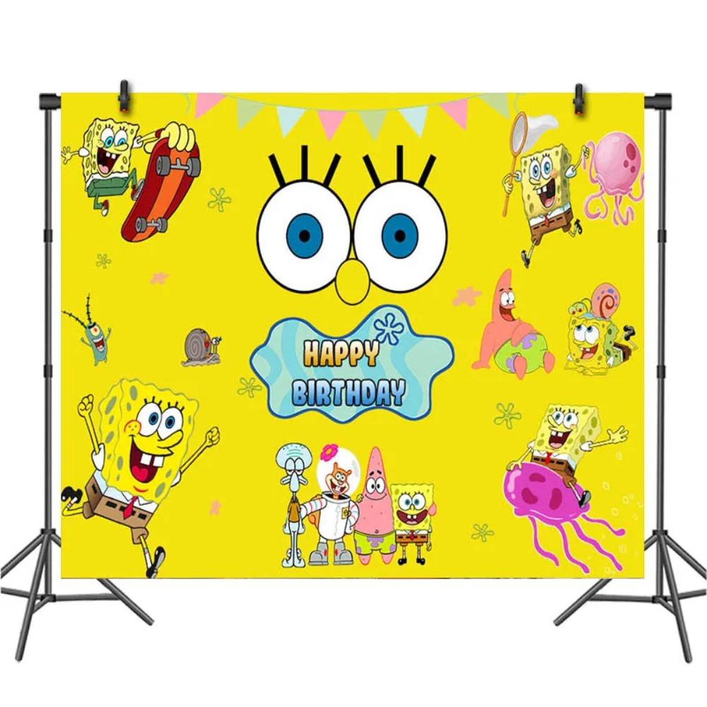 Cartoon SpongeBob Birthday Party Themed Disposable Tableware Balloon Set party Hat Mask Napkin Horn Banner Backdrop Baby Shower