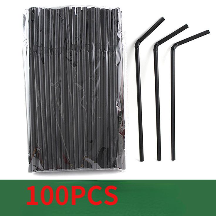 100 шт. черные пластиковые гибкие соломинки, подходящие для коктейльных вечеров, праздничных напитков на открытом воздухе и товаров для вечеринок