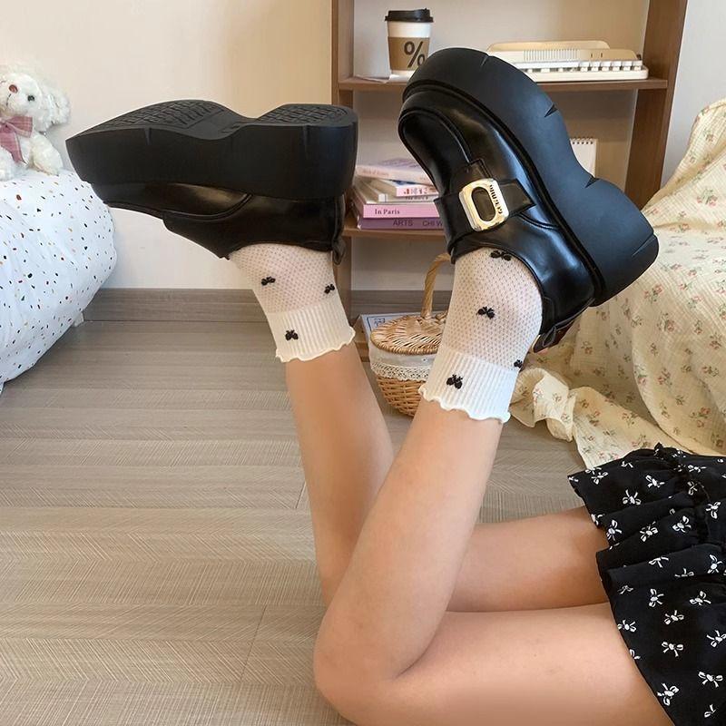 Platform British Style Small Leather Shoes Women's Thick Autumn High Heel One Pedal French Loafers Versatile Height-increasing Small Shoes