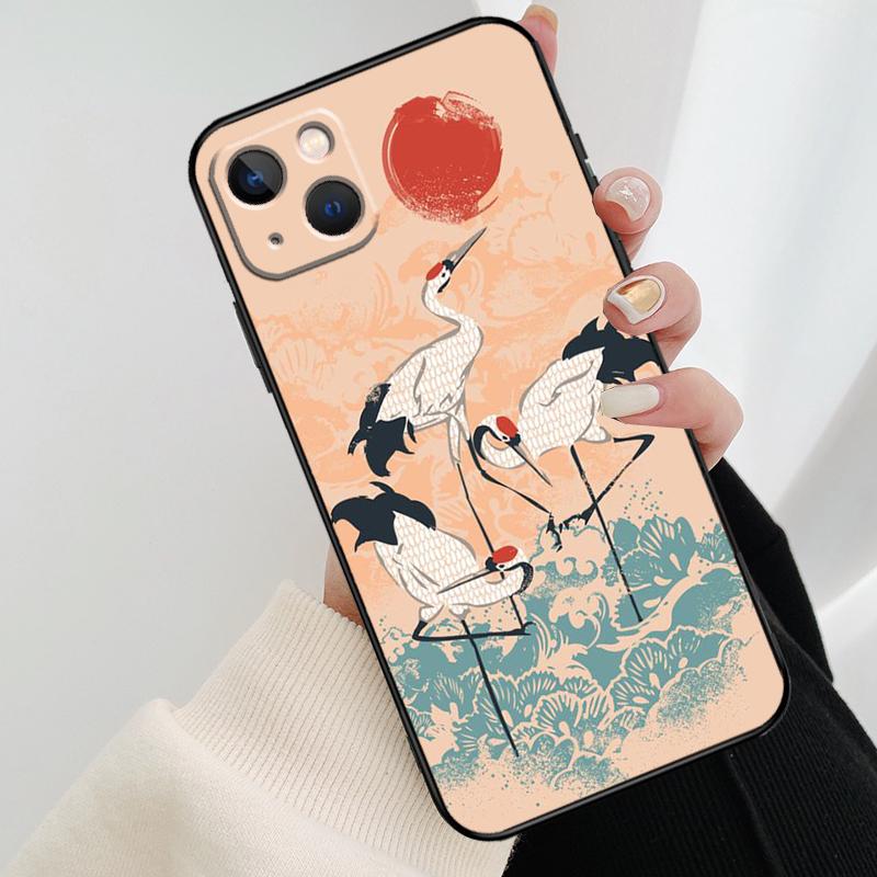 Японские журавли Арт Чехол для телефона Для iPhone 17 Pro Max 14 13 12 11 15 16 Pro Max mini 15 16 Plus 16e 17 Air Cover