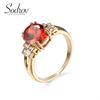 Ювелирное кольцо SODROV с красным цирконом и позолотой