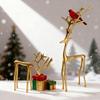 Minimalist Reindeer Statue Artistic Alloy Deer Sculpture Modern Abstract Golden Reindeer Ornament for Christmas Tabletop Mantel Living Room