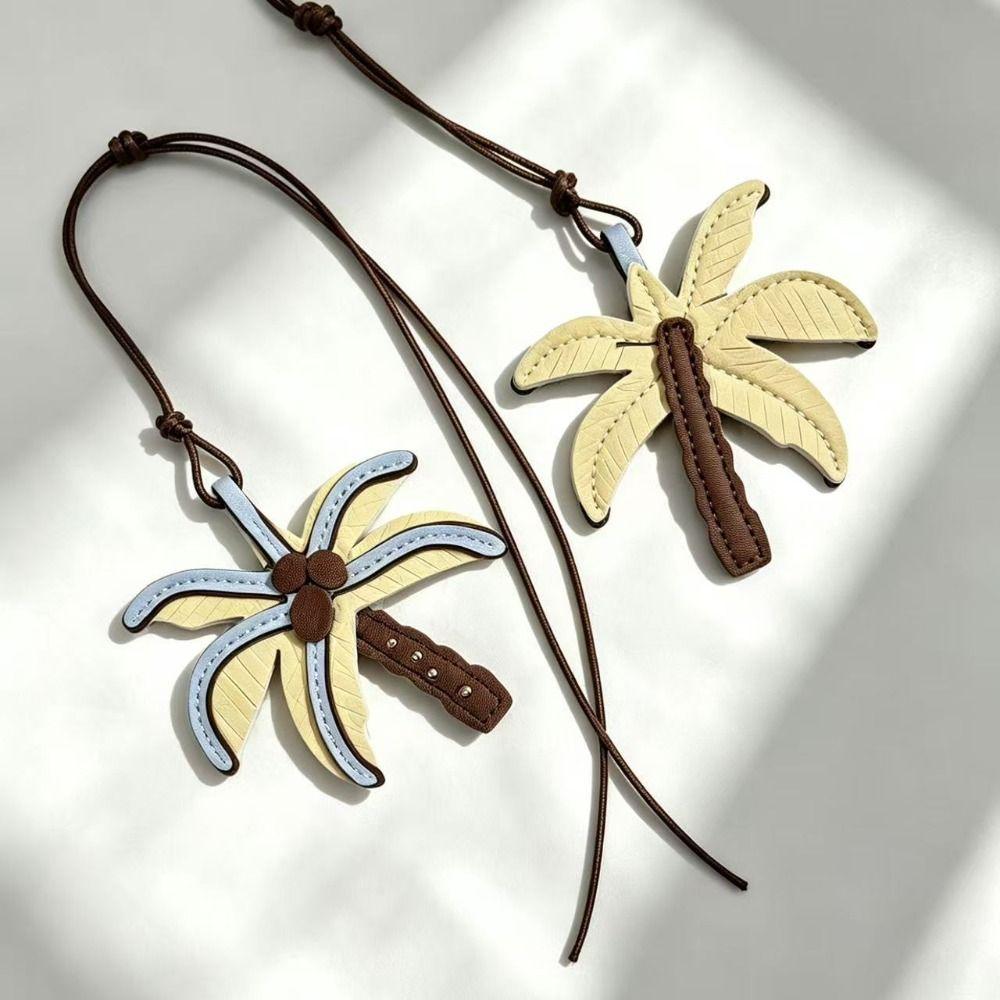Summer Pu Keychain Beach Style Bag Charm Pu Leather Coconut Tree Pendant Luggage Accessories