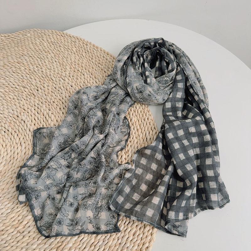 Корейский Хлопковый Ретро Шарф Весна И Осень Новый Цветочный Шарф Модный Женский Тонкий Дышащий Платок