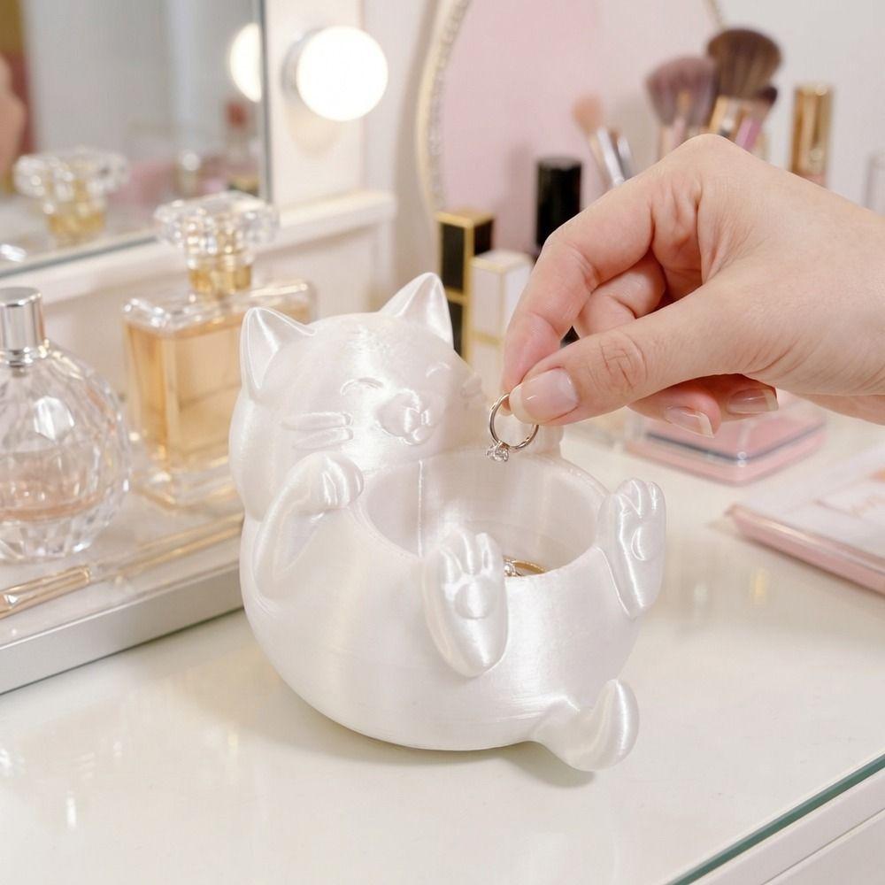Cute 3D Printed Trinket Holder Plastic Jewelry Storage Box Modern Lucky Cat Storage Box  Office