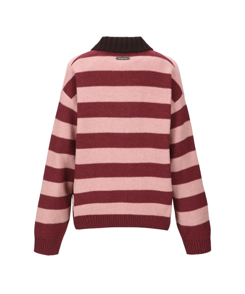 ADSB ANDERSSON BELL Loose-Fit Stripe Collar Sweater Atb1399W(Pink/Red Wine)