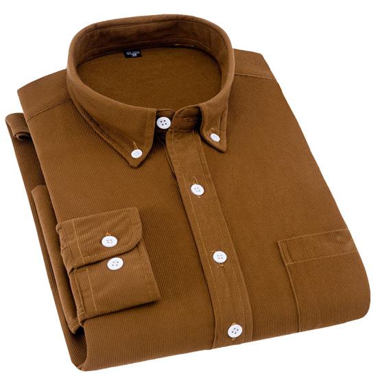 Весенне-осенняя мужская рубашка, однотонная вельветовая рубашка с длинным рукавом и карманами, винтажная вельветовая рубашка с воротником на пуговицах