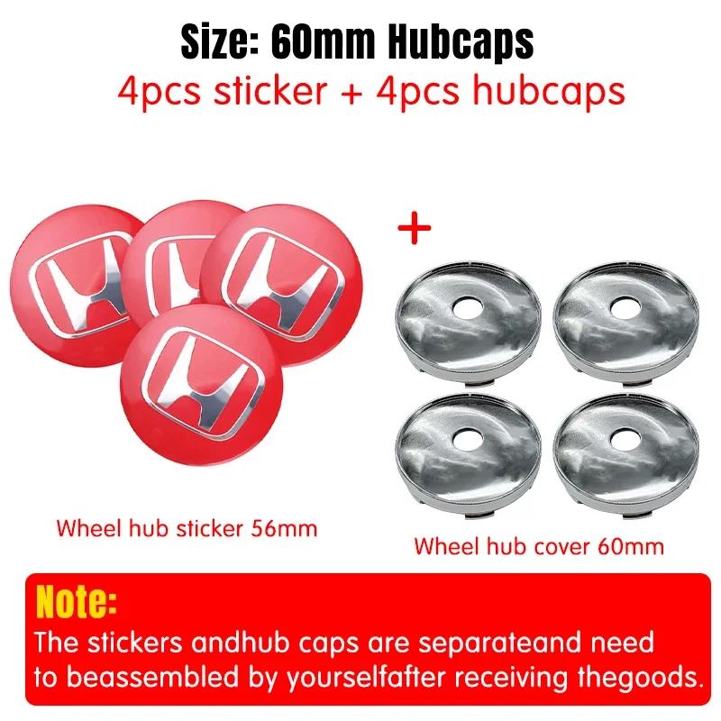 4PCS 56MM/60MM Car Wheel Center Hub Caps Tire Rim Covers Auto Accessories For Honda CITY CIVIC Mugen Pilot Type R Type S Insight