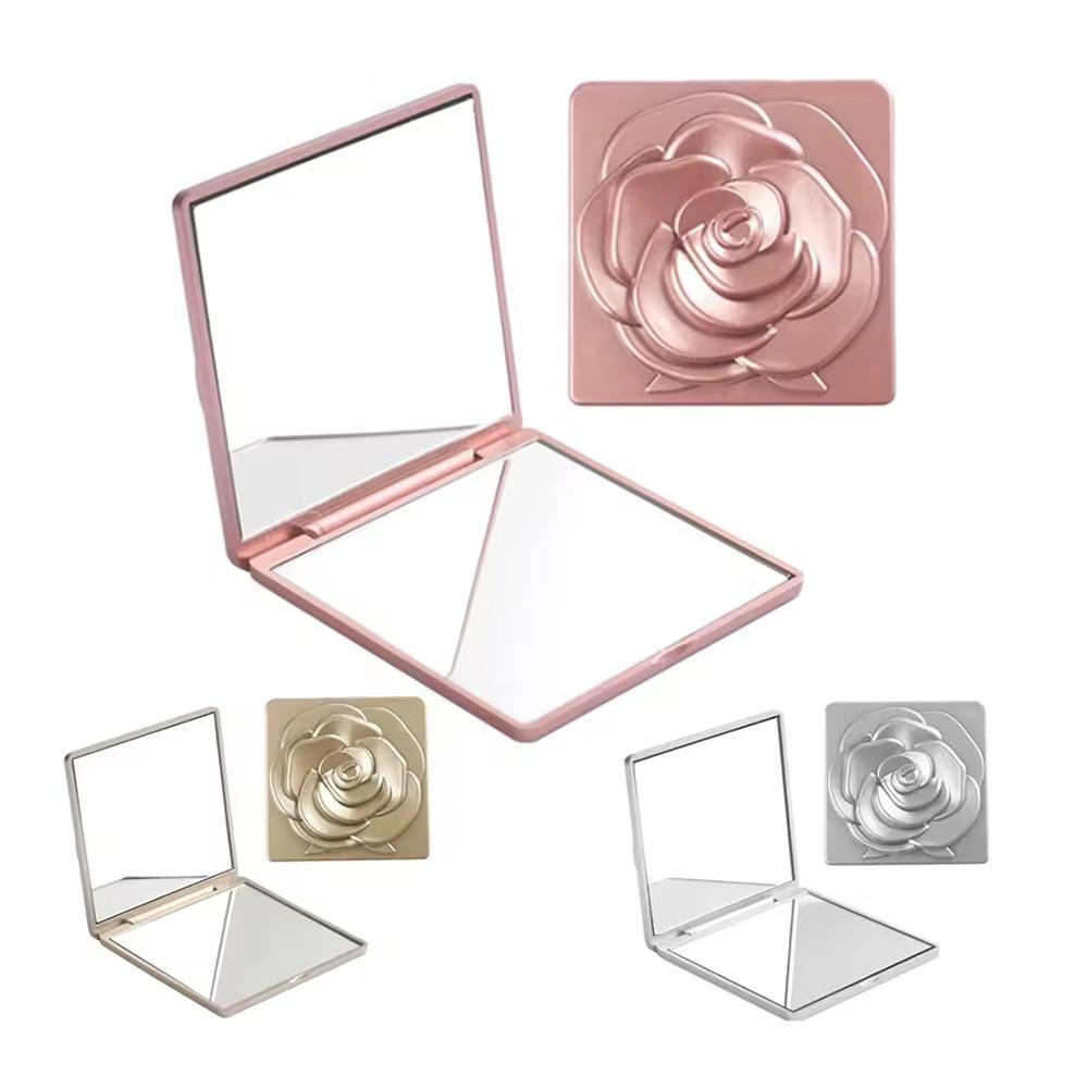 Rose Compact Mirror Square Travel Portable Makeup Mirror Double-Sided Cosmetic Mirror Gifts for Wedding Bridal Shower Party