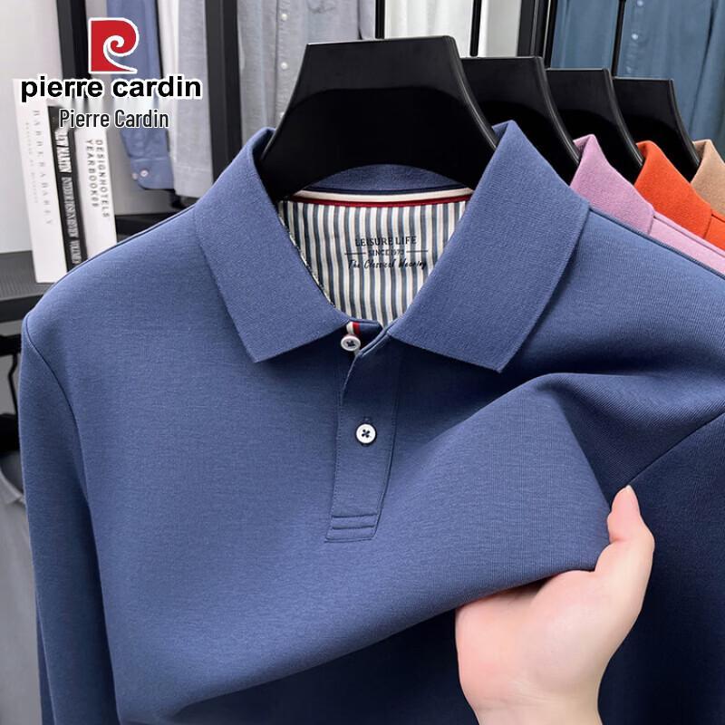Pierre Cardin Мужская однотонная рубашка-поло с длинным рукавом и отложным воротником