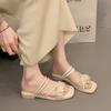 Fashion 2025 New Pleated Square Toe Heeled Slippers Women's Elegant Summer Sandals Designer Comfort Pumps Fairy Soft Sandalias De Mujer
