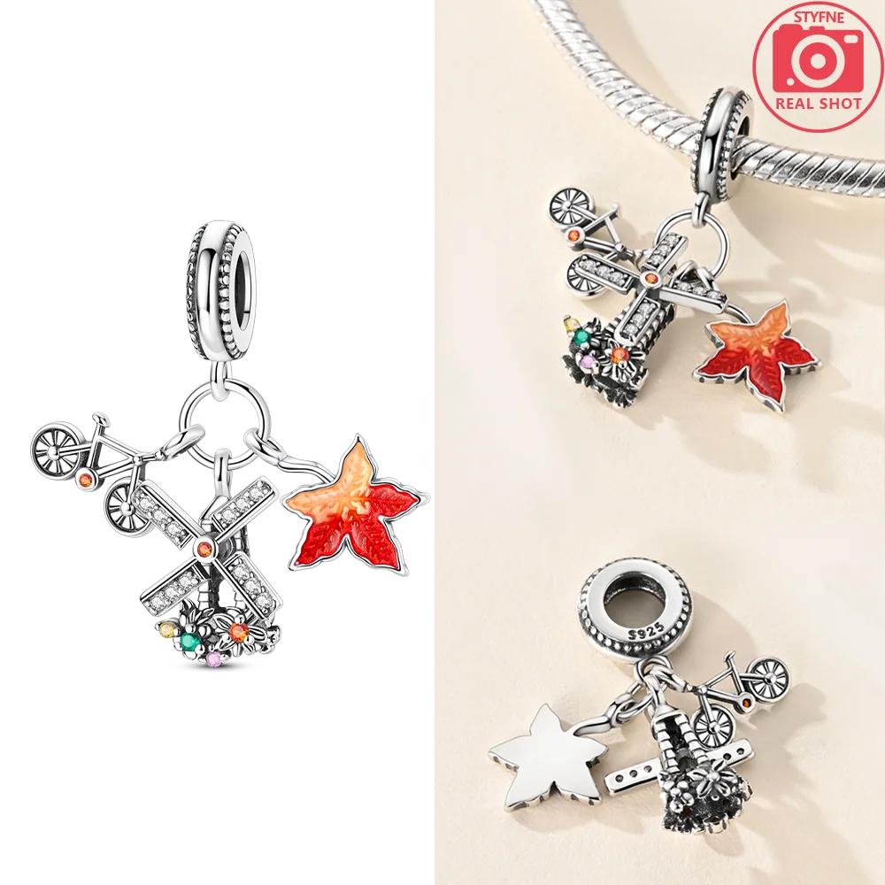 Exquisite Original Blue Zircon Leaf Dress Charms Beads Fit Bracelet Charms Copper Women Jewelry Making Diy Accessory Gifts