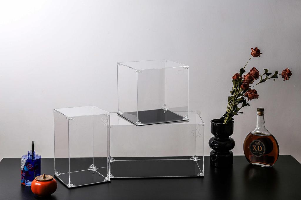 CHILLCASE Figure Laser Collection Clear View Display Case with Black Easy Reinforced Acrylic Dustproof Storage Includes Dedicated Gloves and Cleaning