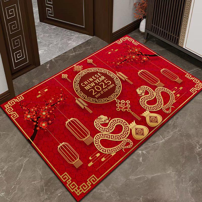 New Year Door Mat Snake Year Door Mat Festive Entryway Water Absorbent Non-slip Foot Mat Entry Door Red Carpet