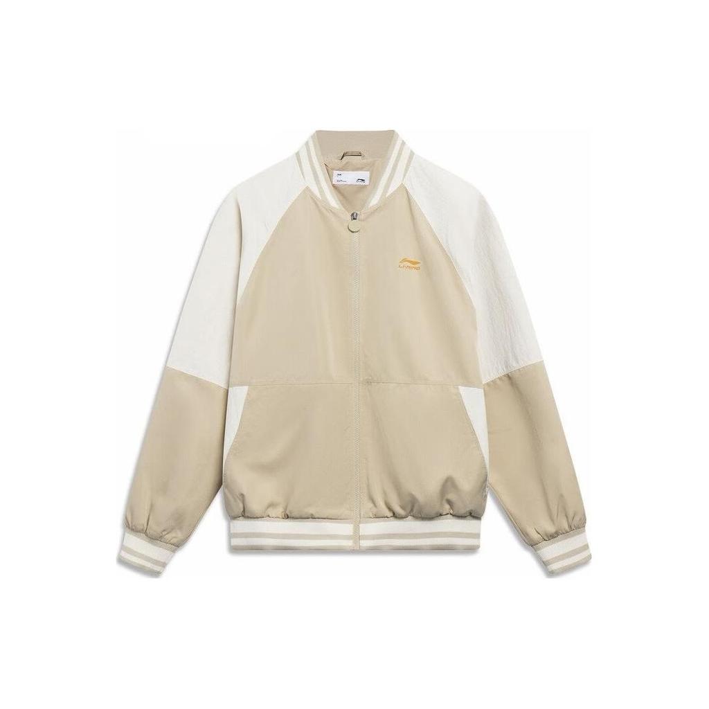 Li Ning Sports Lifestyle Series Logo Print Color Block Loose Baseball Jacket Men Jackets Off-White AFDT095-3
