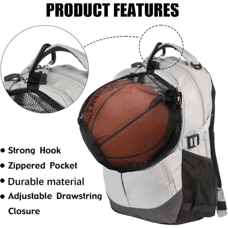 Single Ball Bag for Basketball Soccer Volleyball, Mesh Storage with Zipper Pocket, Adjustable Drawstring Ball Bag with Clip