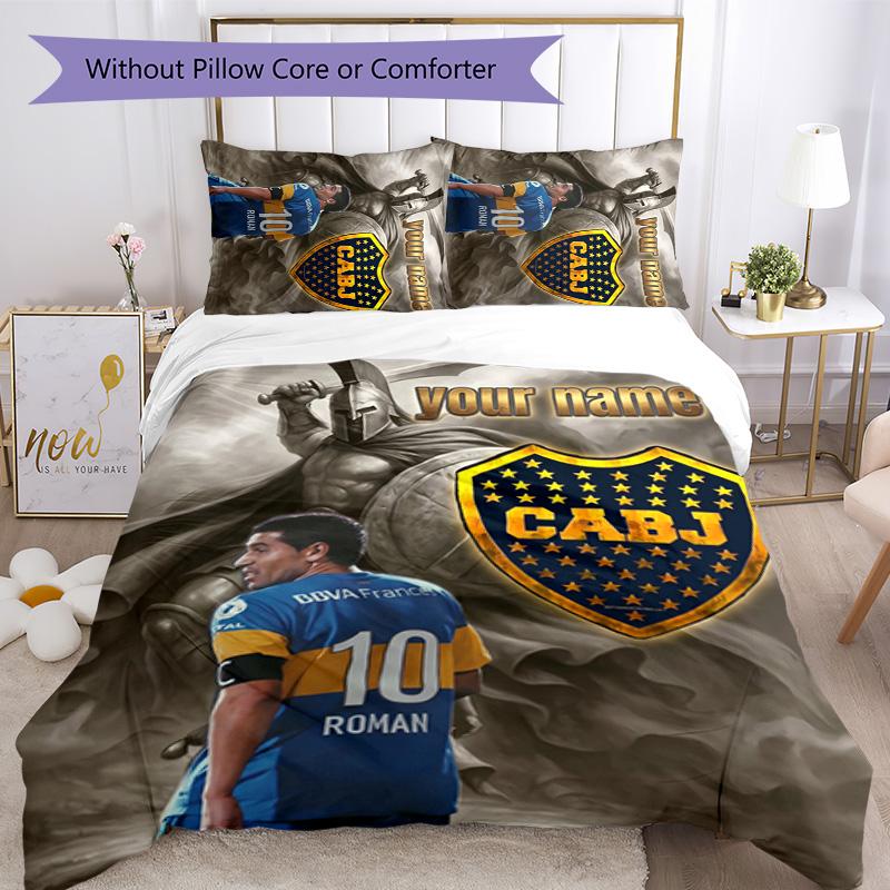 3pcs Custom Name Boca Juniors logo Bedding Set Duvet Cover Closure Includes 1 Duvet Cover&2 Pillowcases for All Seasons Bedroom Decor
