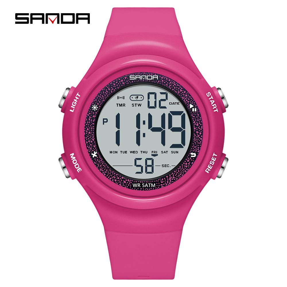 Sanda 6372 Brand Trendy Men Led Electron Watch Soft Tpu Strap Big Screen Led Digital Waterproof Alarm Clock Sports Men's Watches