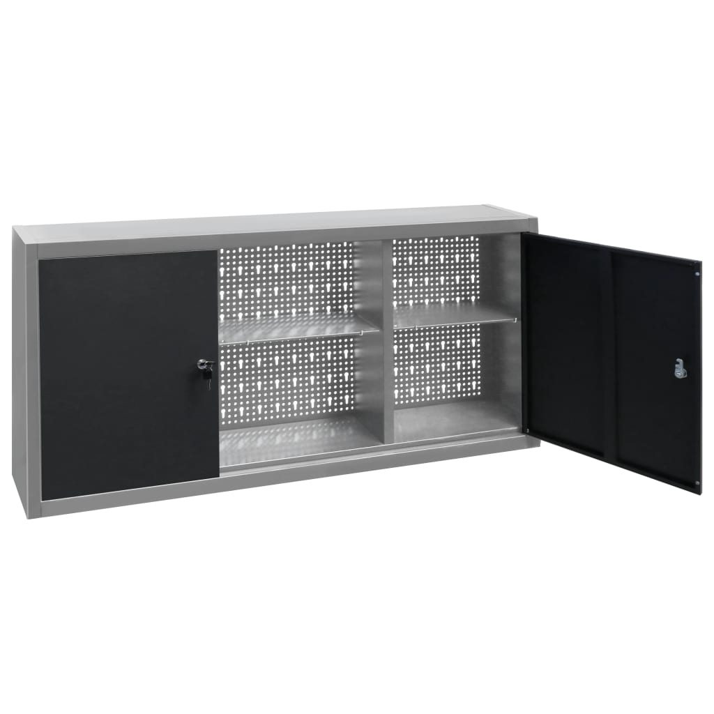 Wall Mounted Tool Cabinet in Industrial Style Metal Gray and Black