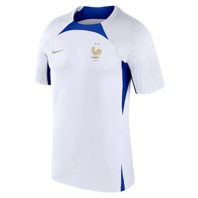 Мужские топы France Strike Dri-FIT Qatar World Cup с логотипом и тренировочным футбольным трикотажем белого цвета DH6444-102