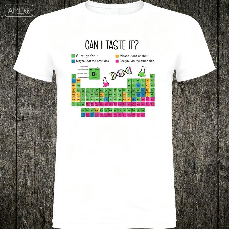 2025 Summer Can I Lick It Periodic Table Chart Science Teacher Cool Funny Meme 100 Pure Cotton Printed Tshirt for Men Tops Y2k