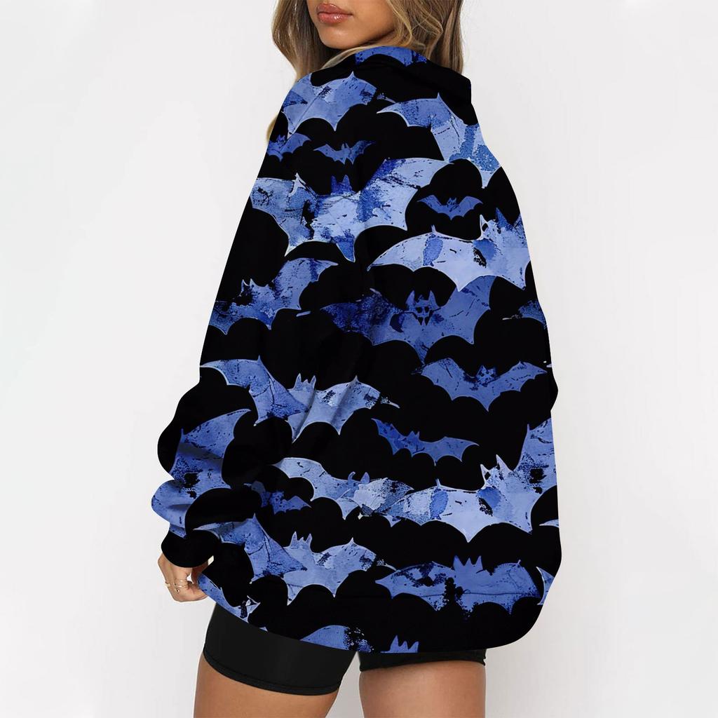 Women's Casual Fashion Long Sleeve Print Oversize Zip Sweatshirt Top