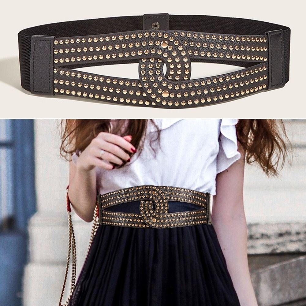 Платье Джинсы Повседневные роскошные широкие ремни Кожаный пояс с заклепками Корсет с эластичными поясами