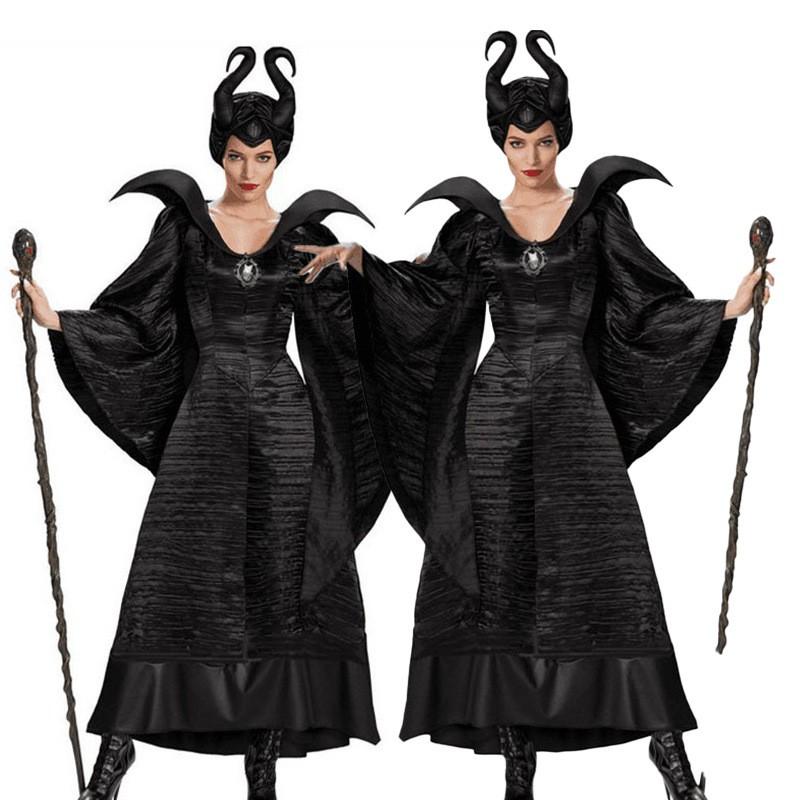 Halloween Maleficent Cosplay Costume Angelina Jolie Inspired Dress Set With Headpiece Brooch Women