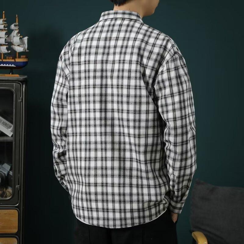 Новая мужская рубашка с длинным рукавом Мужская гангстерская рубашка с чувством высокого класса Клетчатая рубашка Модные универсальные топы