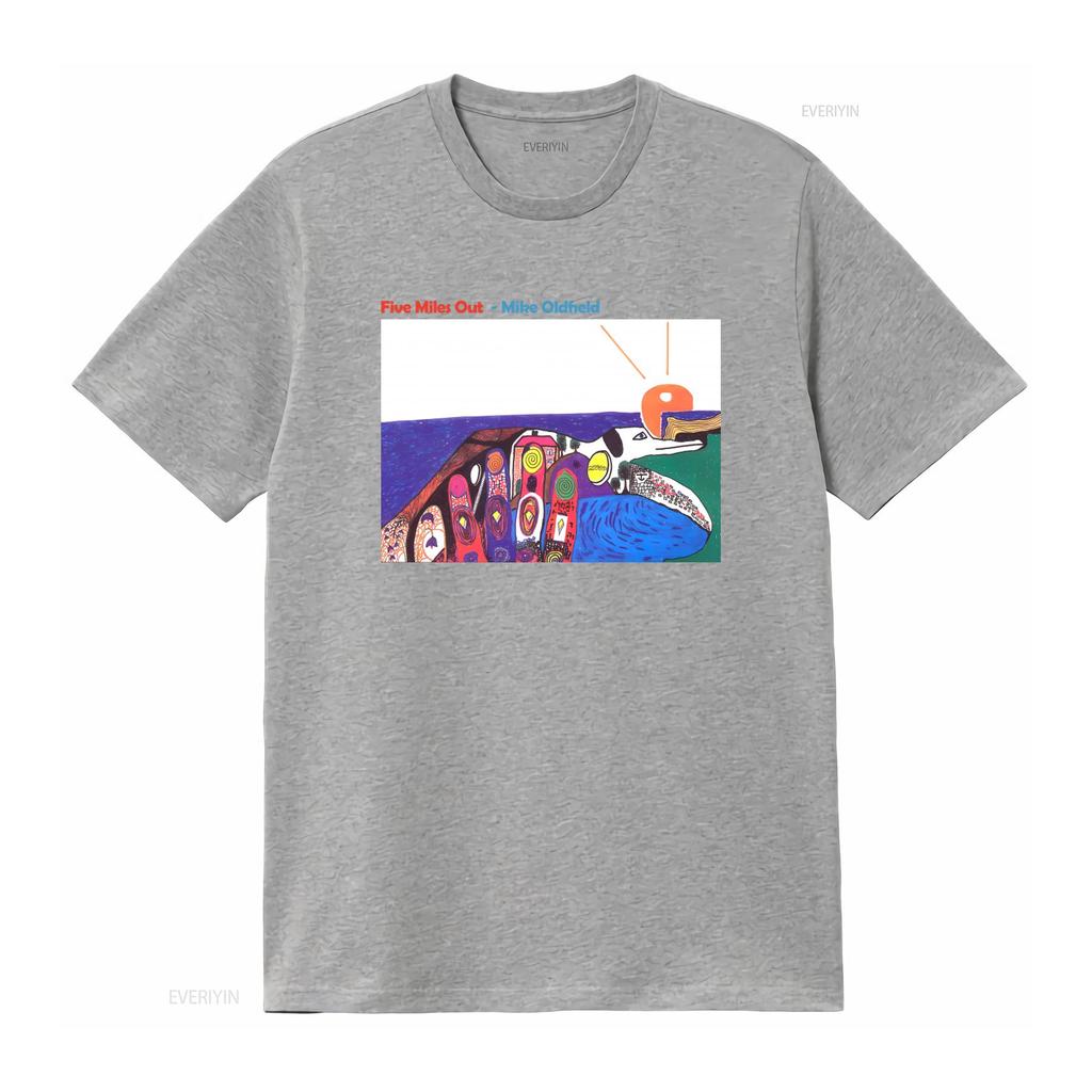 Colorful Art Print Cotton T Shirt Mike Oldfield Five Miles Out Album Family Man vintage Washed streetwear fashion Breathable