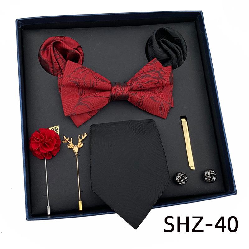 Men'S Tie Light Luxury Gift Box Wedding Tie Bow Tie Pocket Towel Brooch Cuffs Father'S Day Gift Box