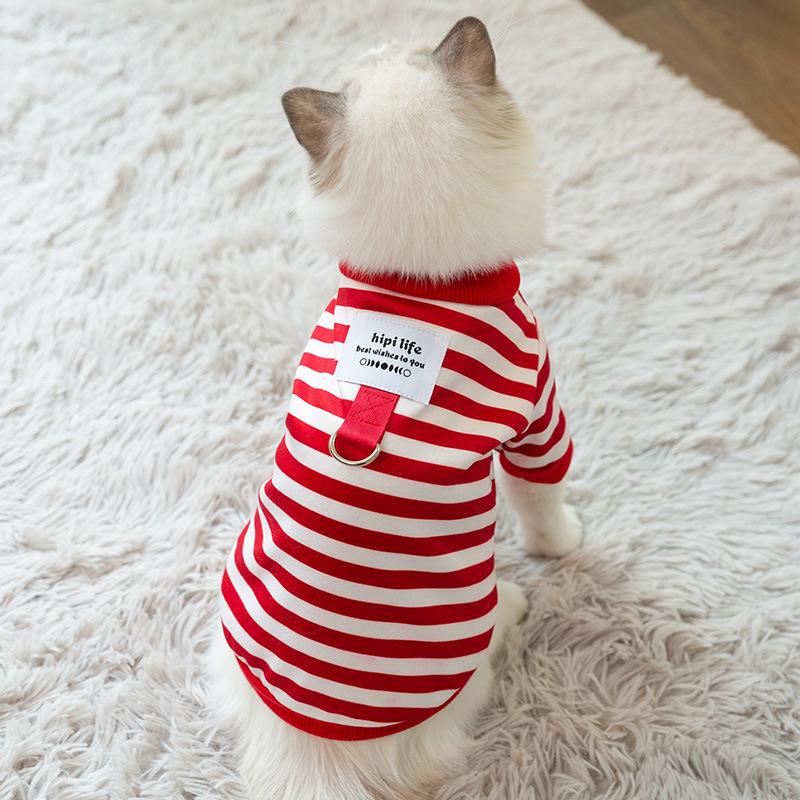 Spring and Autumn Simple Striped Cat Two Feet Traction Sweater Dog Casual Small and Medium Dog Pet Teddy Clothes