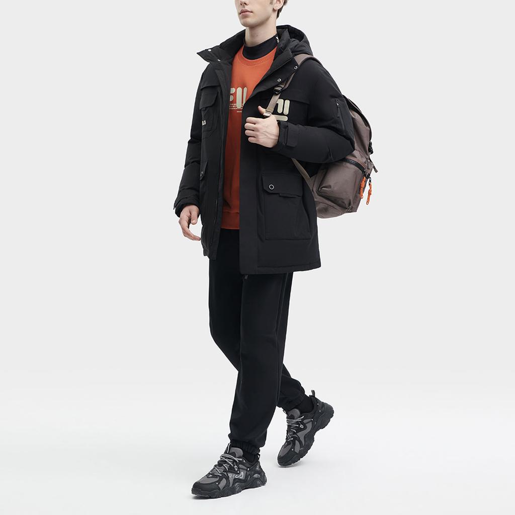 Fila Logo Printed Hooded Casual Mid-Length Down Jacket Men Outerwear F11M349904F-BK