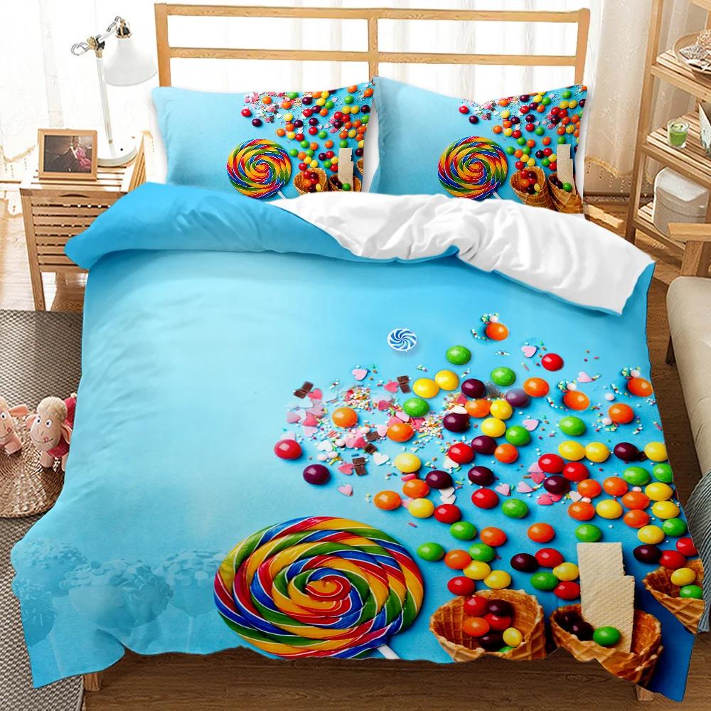 Dessert Duvet Cover Set Colorful Lollipops Bedding Set Chocolate Sugar Bedding Set Colored Candy Snacks Polyester Quilt Cover