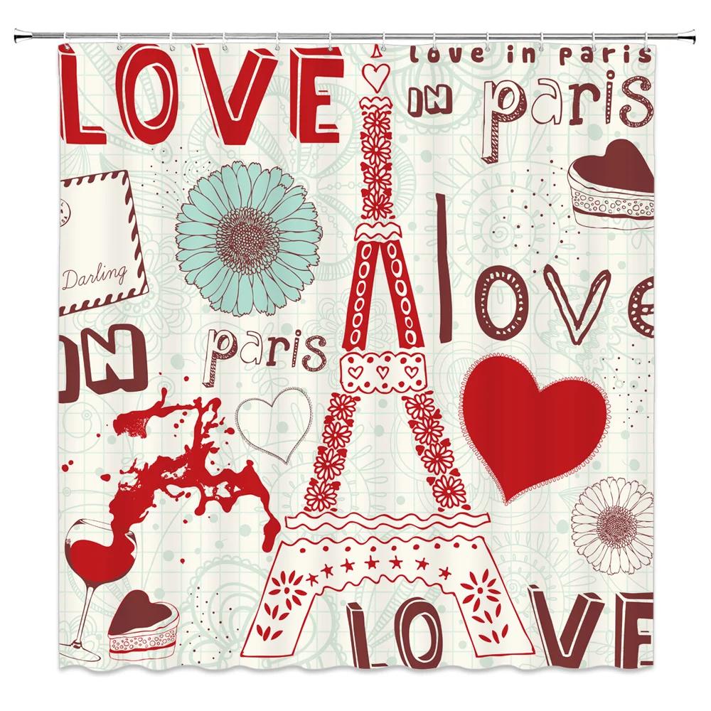 Eiffel Tower Paris Scenery Shower Curtain Vintage Scenery Cherry Blossom Butterfly Polyester Fabric Bath Curtains Bathroom Decor