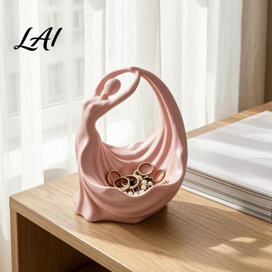 Elegant Jewelry Tray Ballerina Tray 3D Printed Dancer Sculpture Ring Holder for Earrings Necklaces Bedroom Vanity Decor Matte Pink Storage Entryway