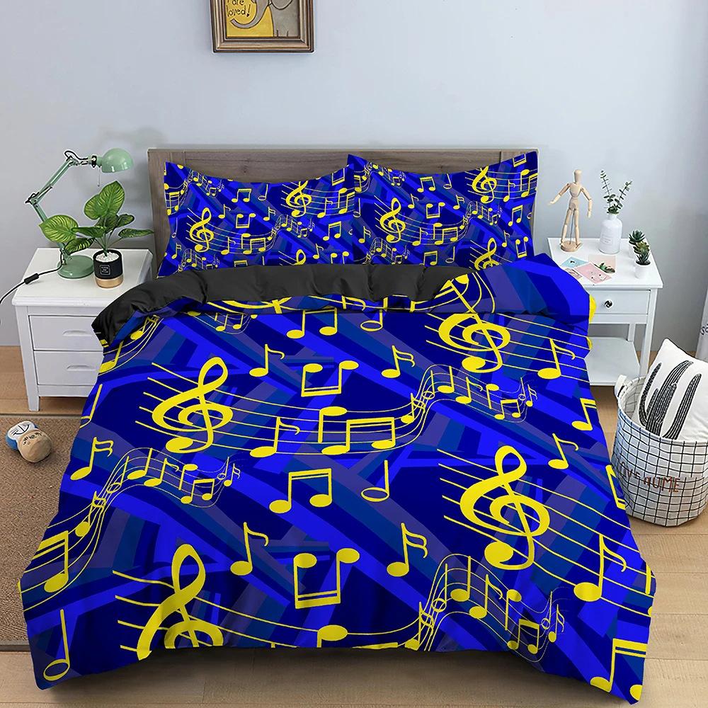 Комплект пододеяльника с 3D цифровой печатью на музыкальную тему, с рисунком фортепианных нот, чехол для одеяла, наволочка, декоративное постельное белье для спальни меломана, 3 предмета