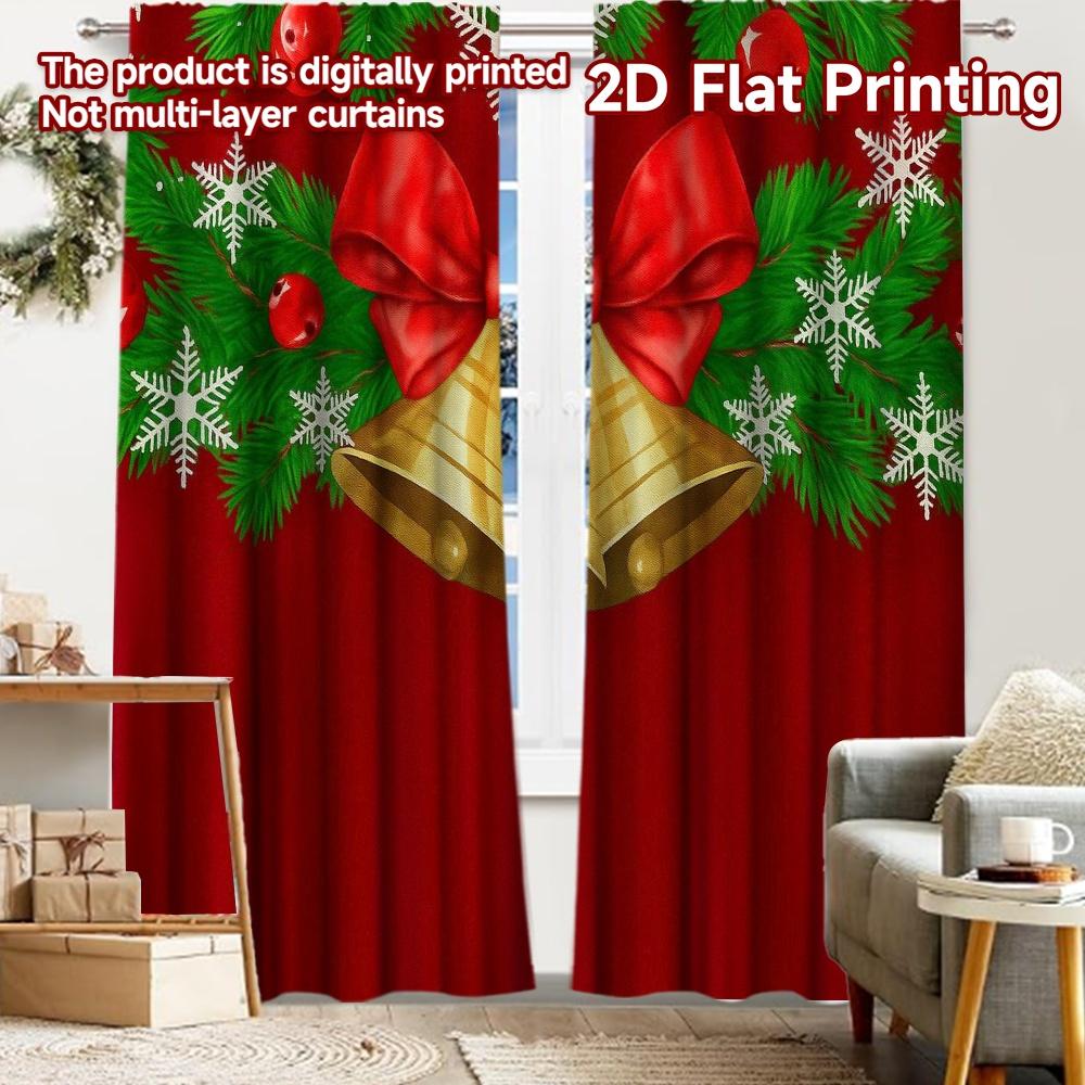 2pcs, 2D FLAT PRINTING Curtains (Without Rod) Festive Window Scene Festival Creative Curtains Versatile Polyester Curtains