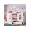 Lit Superposé - MUVOE - 90x200 Cm - Blanc + Rose - 2 Tiroirs - Bibliothèque Intégrée