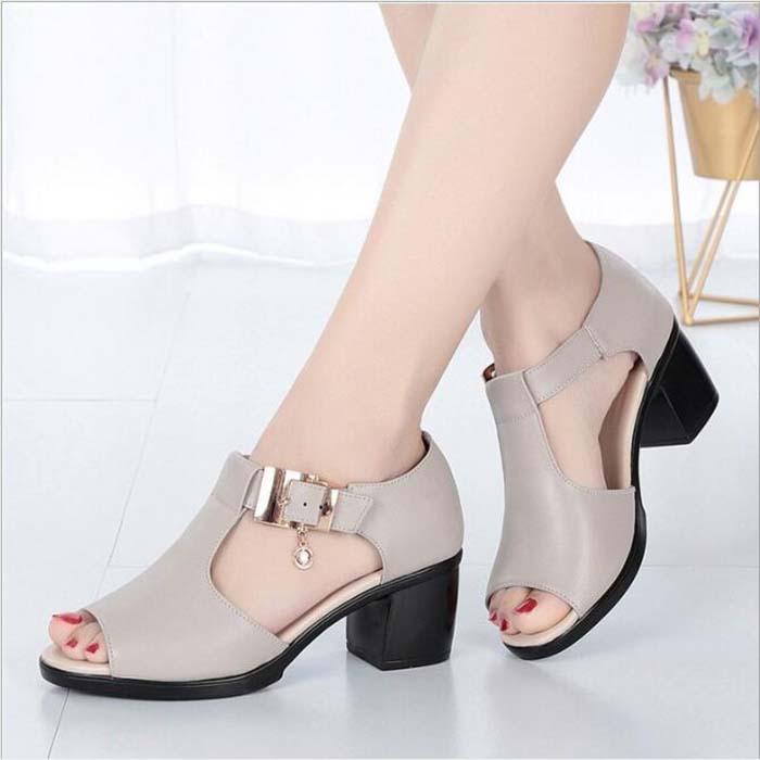 WTEMPO Fish Mouth Mid Heel Soft Sole Hollow Out Sandals Waterproof Platform Comfortable Thick Heel Large Size Sandals