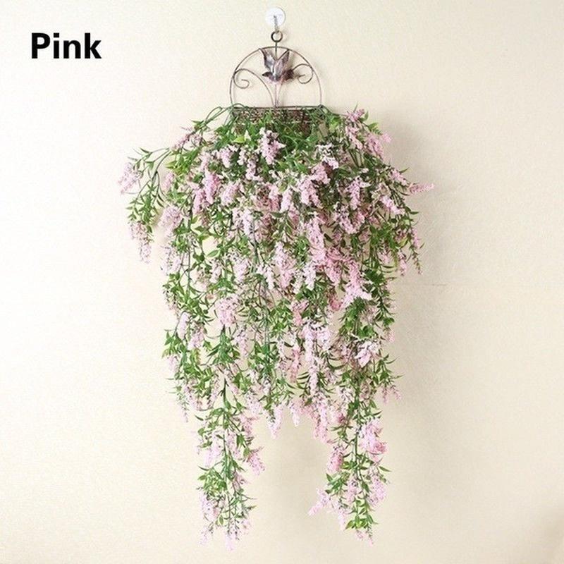 1 Pcs Beautiful Fashion Fake Plant Flowers Wall Artificial Hanging Lavender Vine Flower Rattan Home Garden Decoration