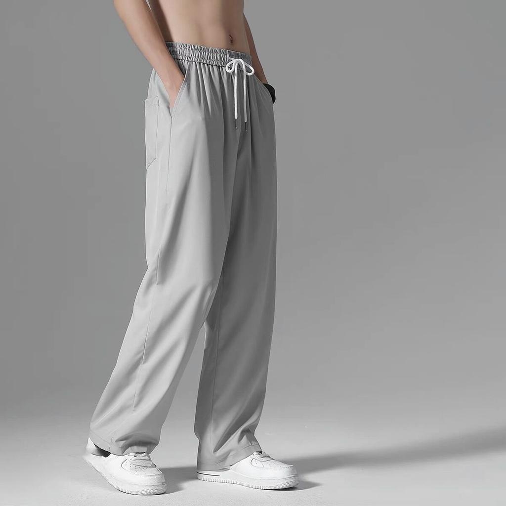 Мужские эластичные повседневные брюки с карманами и шнурком, однотонные быстросохнущие брюки, прямые брюки полной длины