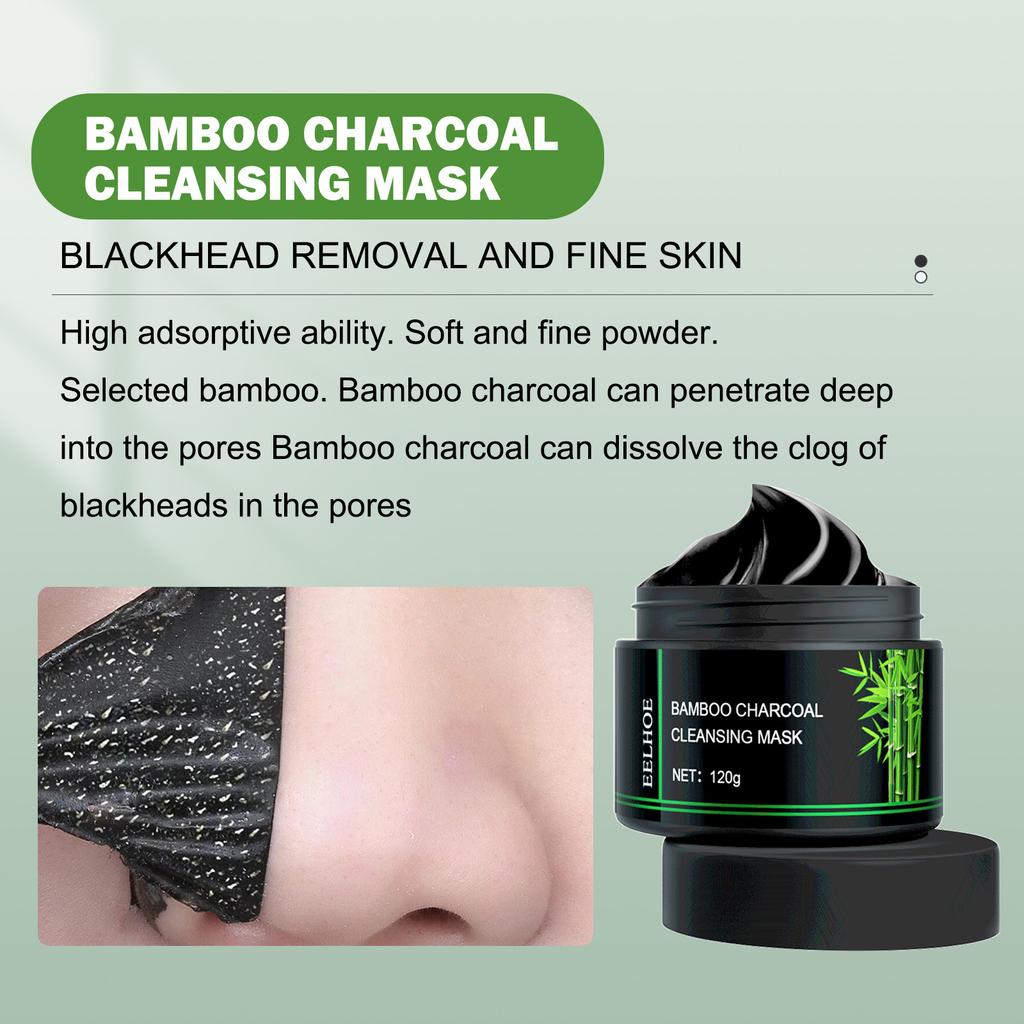 EELHOE Bamboo Charcoal Black Mask for Deep Pore Cleansing & Blackhead Removal - Activated Bamboo Charcoal, Salt, Glycerin & Aloe Vera Face Mask