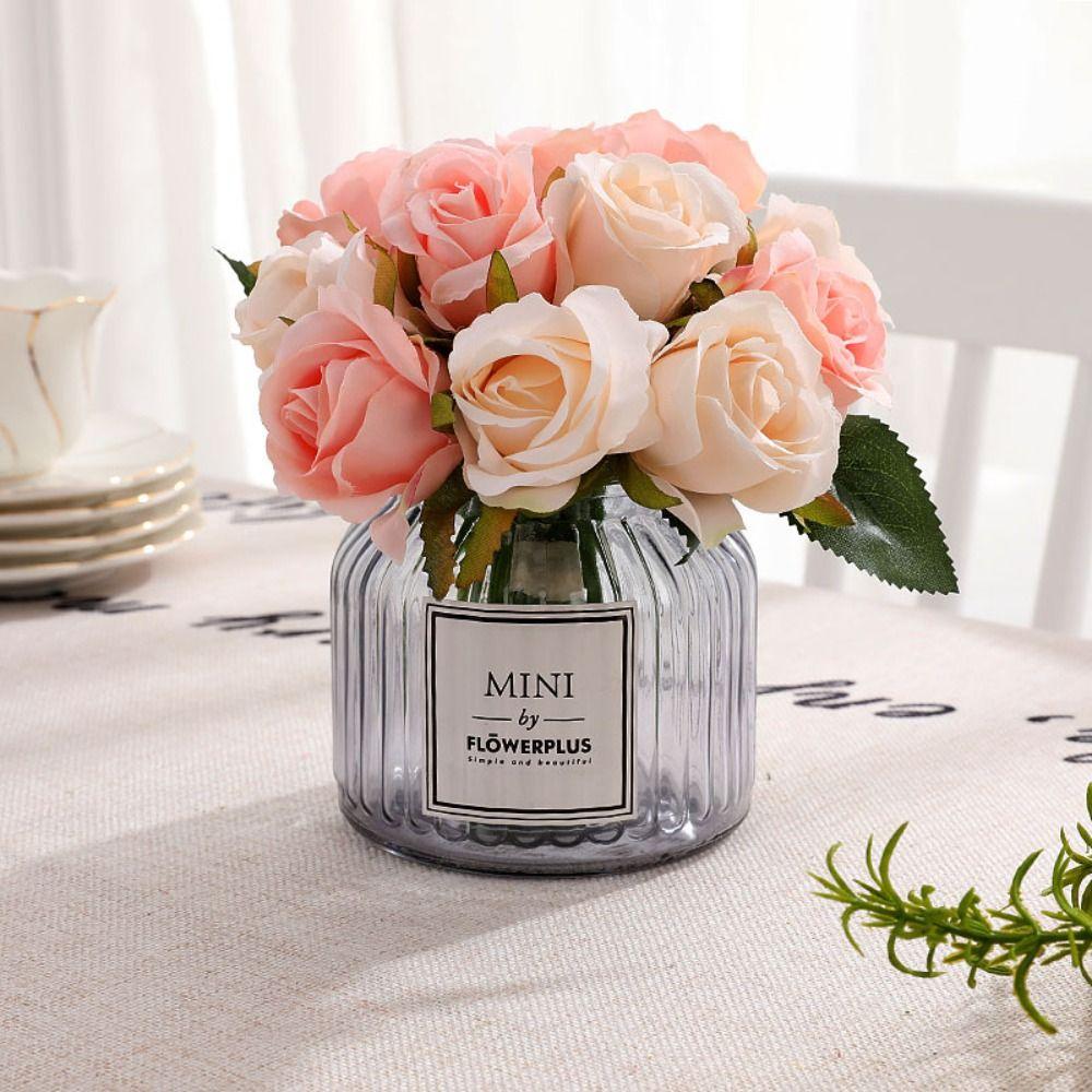 Plastic Simulation Rose Flower 12 Head Fake Flowers Artificial Rose Bouquet Outdoor Garden Decor